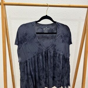 V-Neck Charcoal Short Sleeve Women's Top